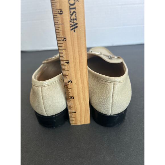 Vintage Gucci Cream Horsebit Pebble Leather Slip On Flat Loafer Driving Shoes 6B - Picture 8 of 11